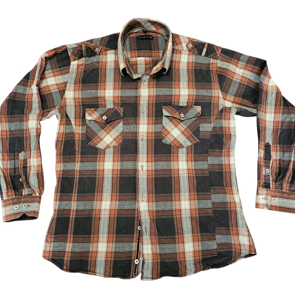 Jared Lang Large Brown Plaid Cotton Button Down